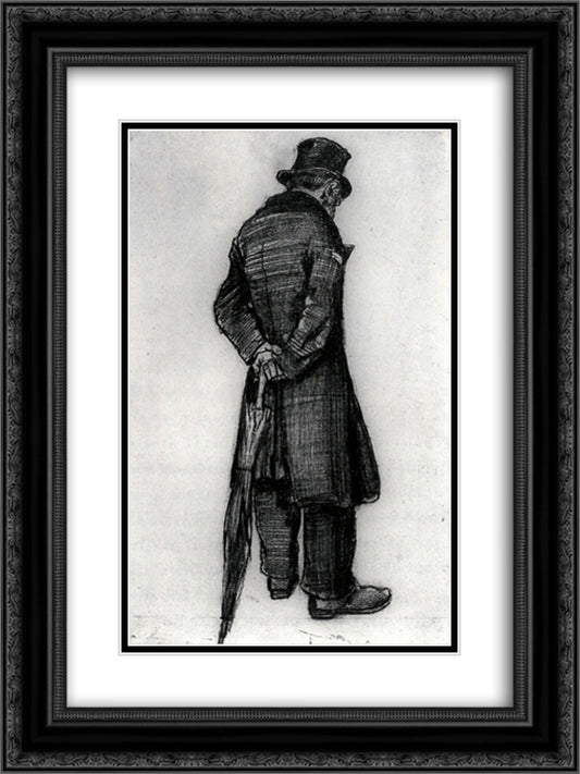 Orphan Man with Umbrella, Seen from the Back 18x24 Black Ornate Wood Framed Art Print Poster with Double Matting by Van Gogh, Vincent