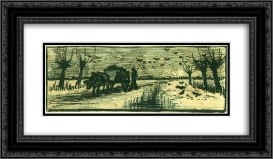 Oxcart in the Snow 24x14 Black Ornate Wood Framed Art Print Poster with Double Matting by Van Gogh, Vincent