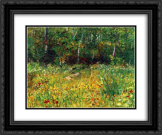 Park at Asnieres in Spring 24x20 Black Ornate Wood Framed Art Print Poster with Double Matting by Van Gogh, Vincent