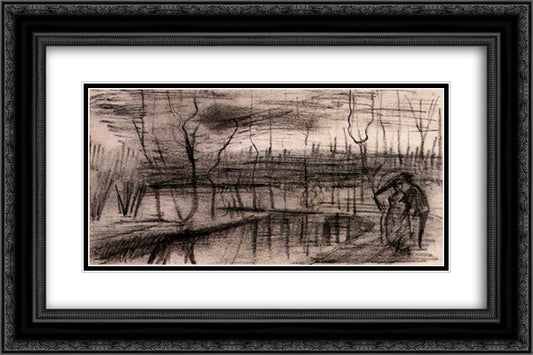 Park with Figures 24x16 Black Ornate Wood Framed Art Print Poster with Double Matting by Van Gogh, Vincent
