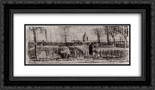 Parsonage Garden 24x14 Black Ornate Wood Framed Art Print Poster with Double Matting by Van Gogh, Vincent