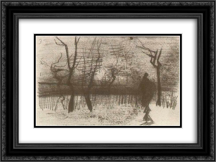 Parsonage Garden at Dusk 24x18 Black Ornate Wood Framed Art Print Poster with Double Matting by Van Gogh, Vincent