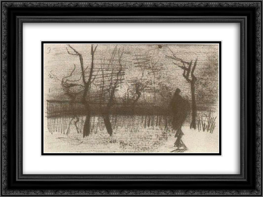 Parsonage Garden at Dusk 24x18 Black Ornate Wood Framed Art Print Poster with Double Matting by Van Gogh, Vincent