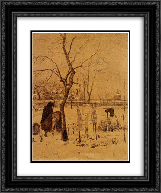 Parsonage Garden in the Snow with Three Figures 20x24 Black Ornate Wood Framed Art Print Poster with Double Matting by Van Gogh, Vincent