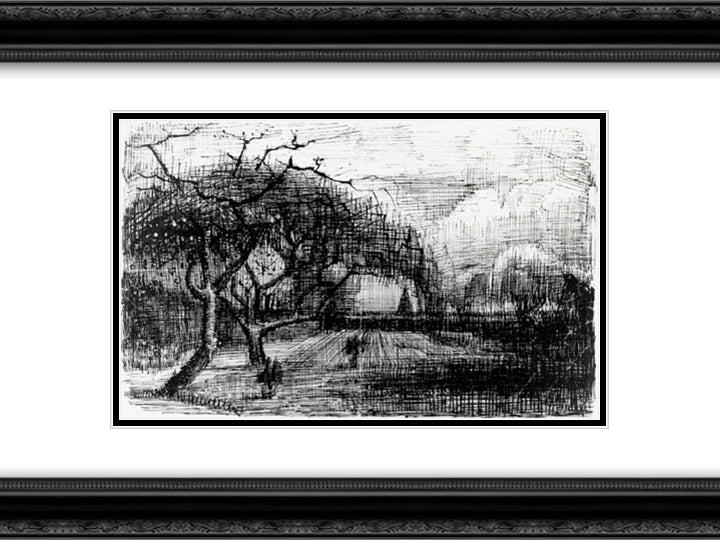 Parsonage with Flowering Trees 24x18 Black Ornate Wood Framed Art Print Poster with Double Matting by Van Gogh, Vincent