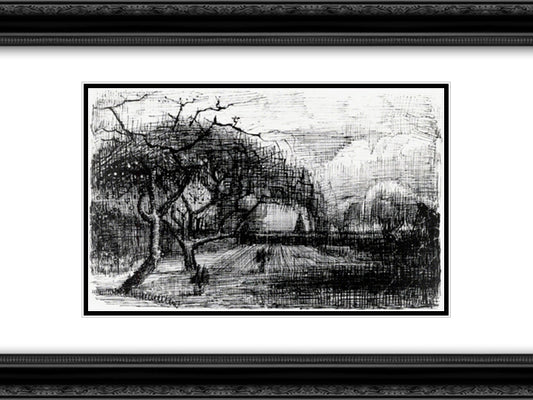 Parsonage with Flowering Trees 24x18 Black Ornate Wood Framed Art Print Poster with Double Matting by Van Gogh, Vincent