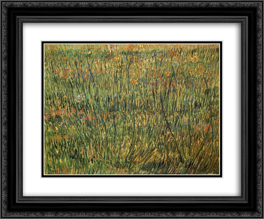 Pasture in Bloom 24x20 Black Ornate Wood Framed Art Print Poster with Double Matting by Van Gogh, Vincent