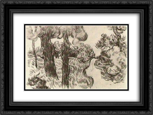 Path between Pine Trees 24x18 Black Ornate Wood Framed Art Print Poster with Double Matting by Van Gogh, Vincent