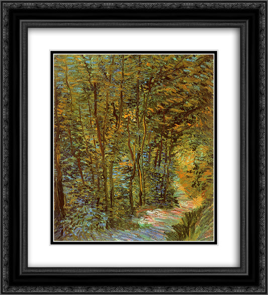 Path in the Woods 20x22 Black Ornate Wood Framed Art Print Poster with Double Matting by Van Gogh, Vincent