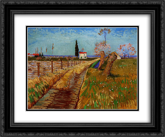 Path Through a Field with Willows 24x20 Black Ornate Wood Framed Art Print Poster with Double Matting by Van Gogh, Vincent