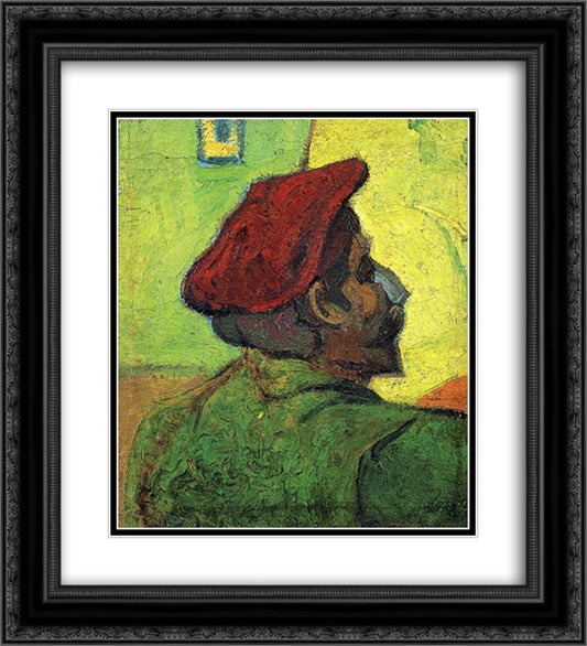 Paul Gauguin (Man in a Red Beret) 20x22 Black Ornate Wood Framed Art Print Poster with Double Matting by Van Gogh, Vincent