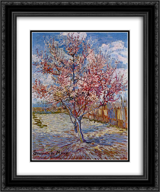 Peach Tree in Bloom (in memory of Mauve) 20x24 Black Ornate Wood Framed Art Print Poster with Double Matting by Van Gogh, Vincent