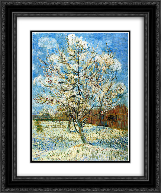 Peach Trees in Blossom 20x24 Black Ornate Wood Framed Art Print Poster with Double Matting by Van Gogh, Vincent