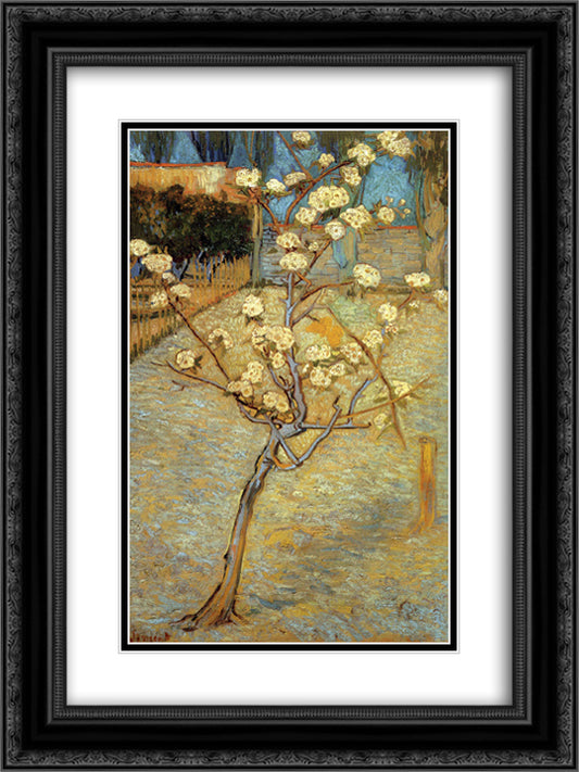 Pear Tree in Blossom 18x24 Black Ornate Wood Framed Art Print Poster with Double Matting by Van Gogh, Vincent