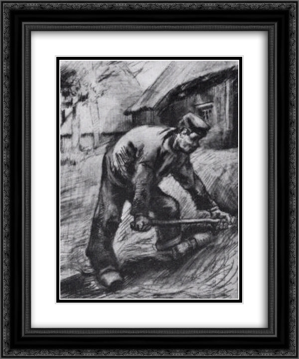 Peasant, Chopping 20x24 Black Ornate Wood Framed Art Print Poster with Double Matting by Van Gogh, Vincent