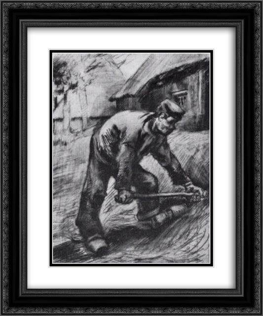 Peasant, Chopping 20x24 Black Ornate Wood Framed Art Print Poster with Double Matting by Van Gogh, Vincent