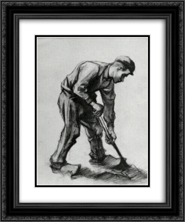 Peasant Boy, Digging 20x24 Black Ornate Wood Framed Art Print Poster with Double Matting by Van Gogh, Vincent