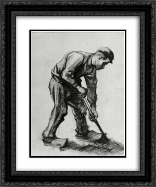Peasant Boy, Digging 20x24 Black Ornate Wood Framed Art Print Poster with Double Matting by Van Gogh, Vincent