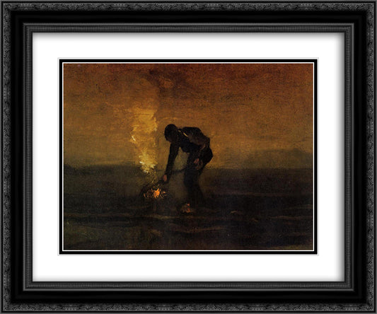 Peasant Burning Weeds 24x20 Black Ornate Wood Framed Art Print Poster with Double Matting by Van Gogh, Vincent