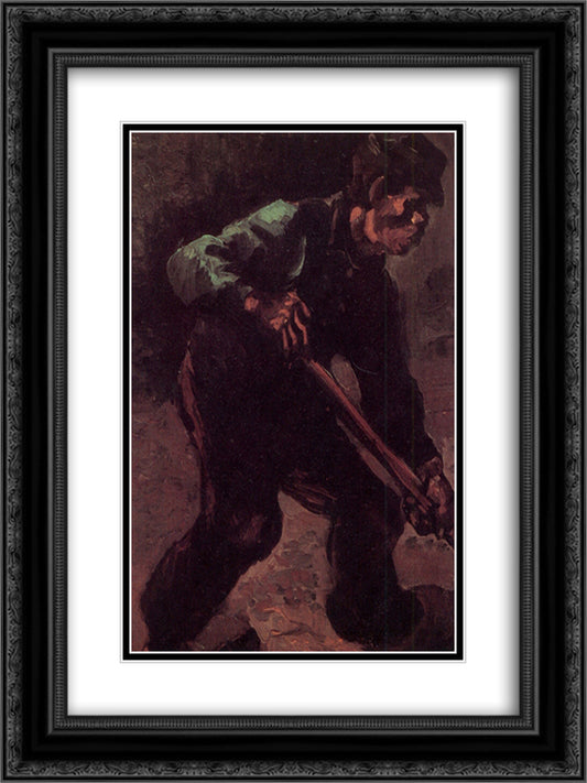 Peasant Digging 18x24 Black Ornate Wood Framed Art Print Poster with Double Matting by Van Gogh, Vincent