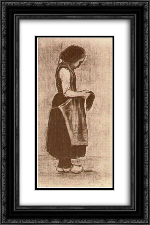 Peasant Girl Standing 16x24 Black Ornate Wood Framed Art Print Poster with Double Matting by Van Gogh, Vincent