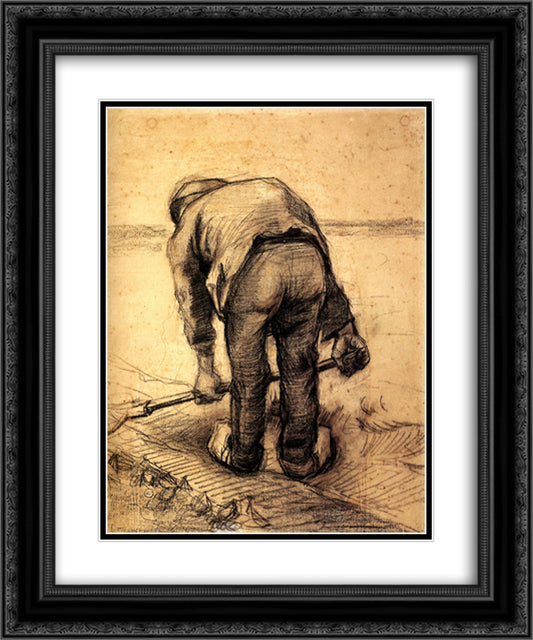 Peasant Lifting Beet 20x24 Black Ornate Wood Framed Art Print Poster with Double Matting by Van Gogh, Vincent