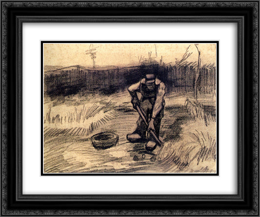 Peasant Lifting Potatoes 24x20 Black Ornate Wood Framed Art Print Poster with Double Matting by Van Gogh, Vincent