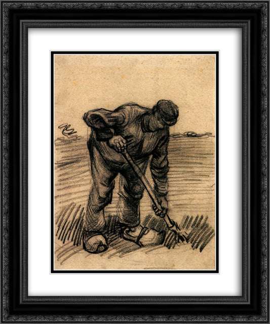 Peasant Lifting Potatoes 20x24 Black Ornate Wood Framed Art Print Poster with Double Matting by Van Gogh, Vincent