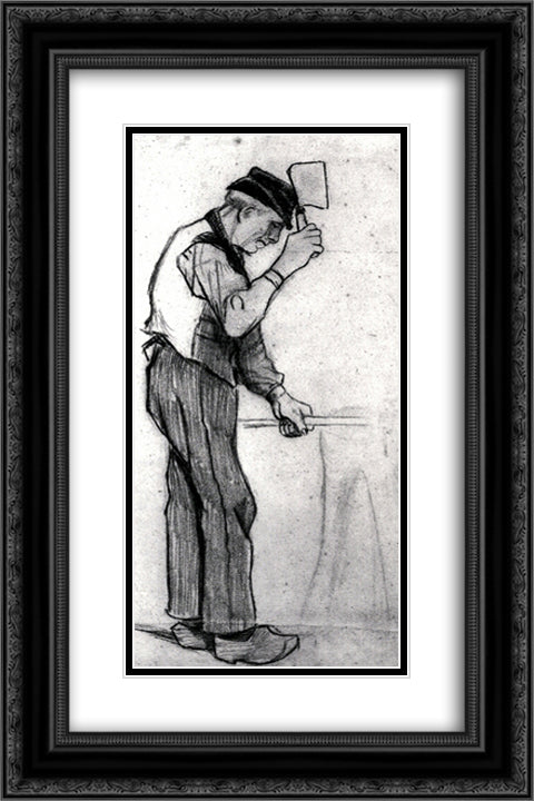 Peasant with a Chopping Knife 16x24 Black Ornate Wood Framed Art Print Poster with Double Matting by Van Gogh, Vincent