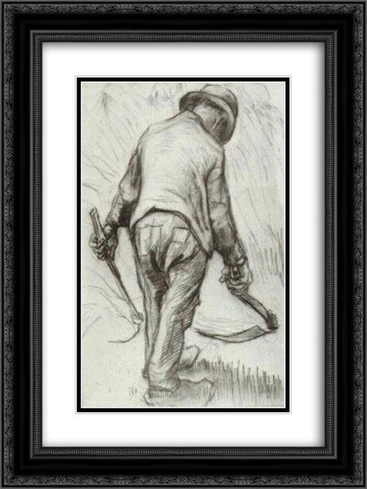 Peasant with Sickle, Seen from the Back 18x24 Black Ornate Wood Framed Art Print Poster with Double Matting by Van Gogh, Vincent