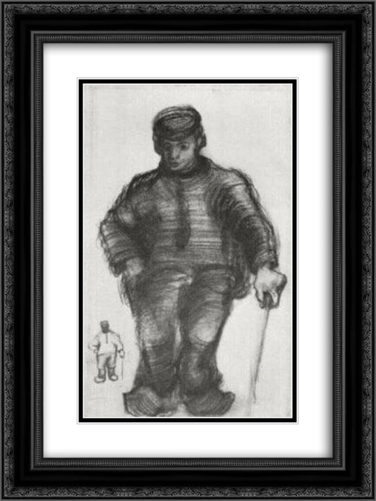 Peasant with Walking Stick, and Little Sketch of the Same Figure 18x24 Black Ornate Wood Framed Art Print Poster with Double Matting by Van Gogh, Vincent