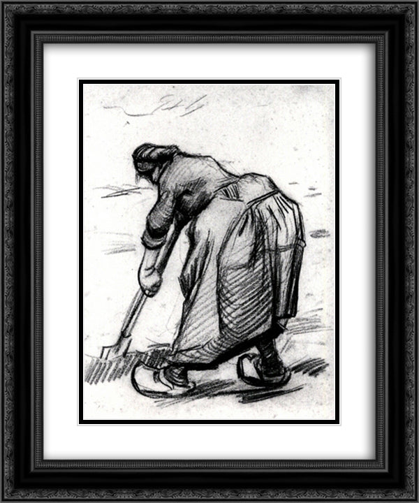 Peasant Woman, Digging, Seen from the Side 20x24 Black Ornate Wood Framed Art Print Poster with Double Matting by Van Gogh, Vincent
