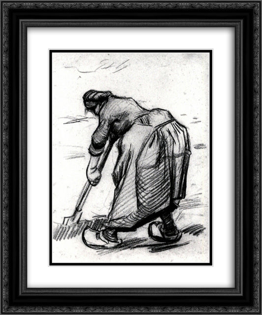 Peasant Woman, Digging, Seen from the Side 20x24 Black Ornate Wood Framed Art Print Poster with Double Matting by Van Gogh, Vincent