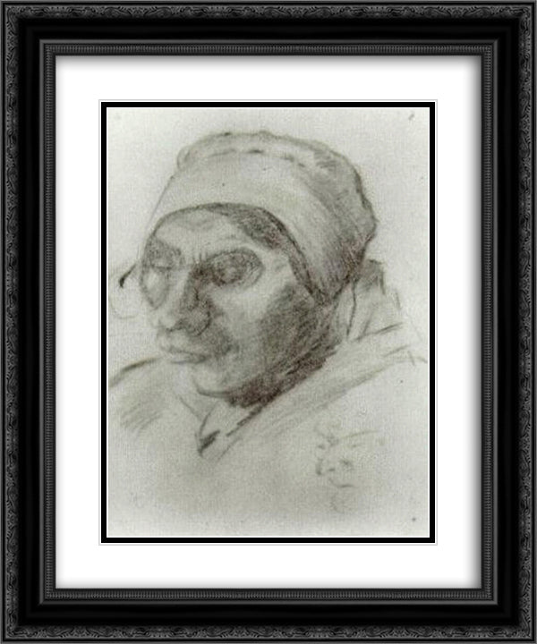 Peasant Woman, Head 20x24 Black Ornate Wood Framed Art Print Poster with Double Matting by Van Gogh, Vincent