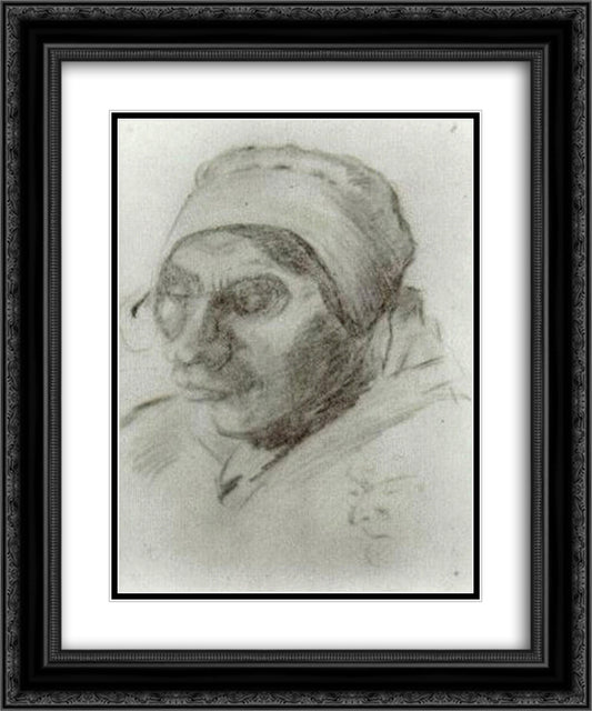 Peasant Woman, Head 20x24 Black Ornate Wood Framed Art Print Poster with Double Matting by Van Gogh, Vincent