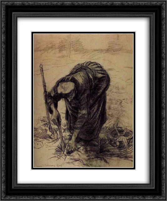 Peasant Woman, Planting Beets 20x24 Black Ornate Wood Framed Art Print Poster with Double Matting by Van Gogh, Vincent