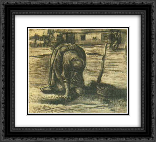 Peasant Woman, Planting Potatoes 22x20 Black Ornate Wood Framed Art Print Poster with Double Matting by Van Gogh, Vincent