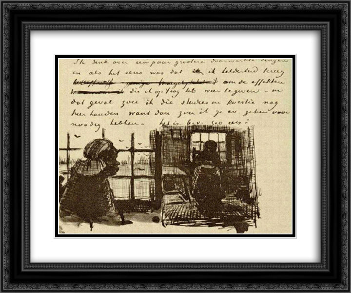 Peasant Woman, Seen against the Window, Head and Whole Figure 24x20 Black Ornate Wood Framed Art Print Poster with Double Matting by Van Gogh, Vincent