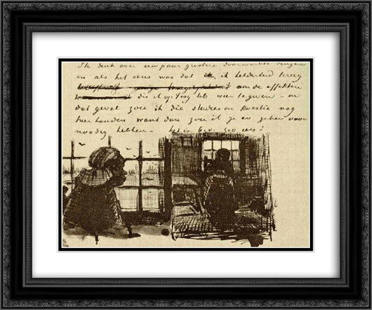 Peasant Woman, Seen against the Window, Head and Whole Figure 24x20 Black Ornate Wood Framed Art Print Poster with Double Matting by Van Gogh, Vincent