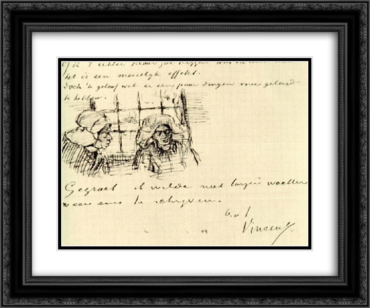 Peasant Woman, Seen against the Window, Two Heads 24x20 Black Ornate Wood Framed Art Print Poster with Double Matting by Van Gogh, Vincent