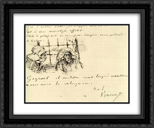 Peasant Woman, Seen against the Window, Two Heads 24x20 Black Ornate Wood Framed Art Print Poster with Double Matting by Van Gogh, Vincent