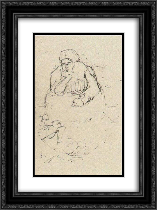 Peasant Woman, Sitting with Chin in Hand 18x24 Black Ornate Wood Framed Art Print Poster with Double Matting by Van Gogh, Vincent