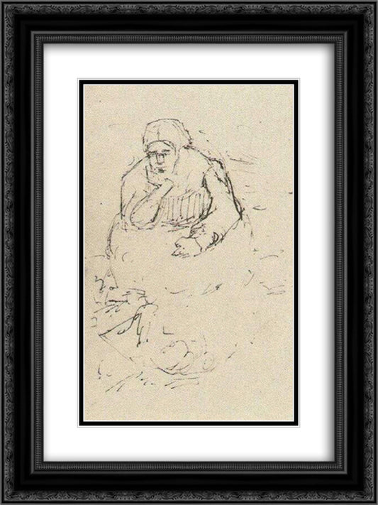 Peasant Woman, Sitting with Chin in Hand 18x24 Black Ornate Wood Framed Art Print Poster with Double Matting by Van Gogh, Vincent