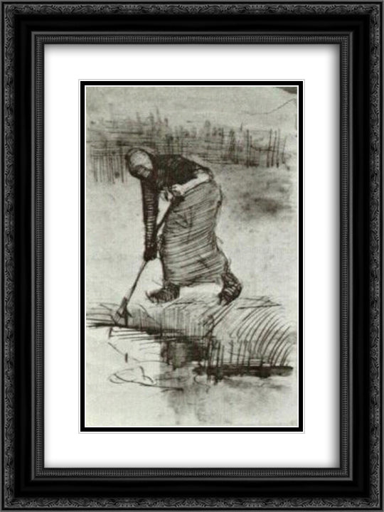 Peasant Woman, Standing near a Ditch or Pool 18x24 Black Ornate Wood Framed Art Print Poster with Double Matting by Van Gogh, Vincent