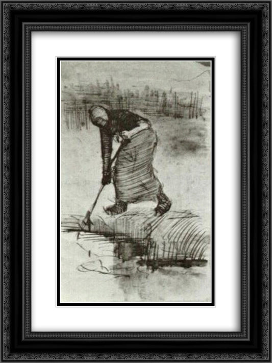 Peasant Woman, Standing near a Ditch or Pool 18x24 Black Ornate Wood Framed Art Print Poster with Double Matting by Van Gogh, Vincent