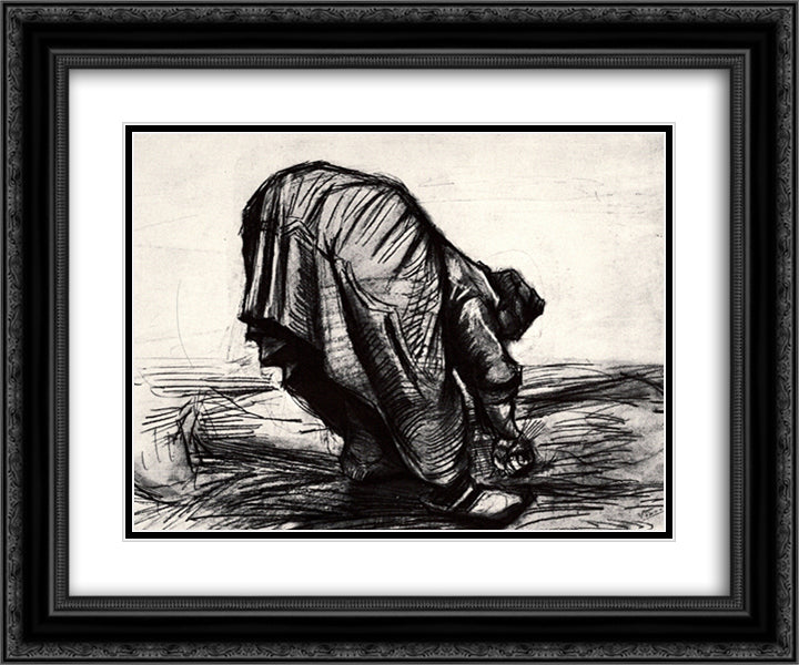 Peasant Woman, Stooping, Seen from the Back 24x20 Black Ornate Wood Framed Art Print Poster with Double Matting by Van Gogh, Vincent