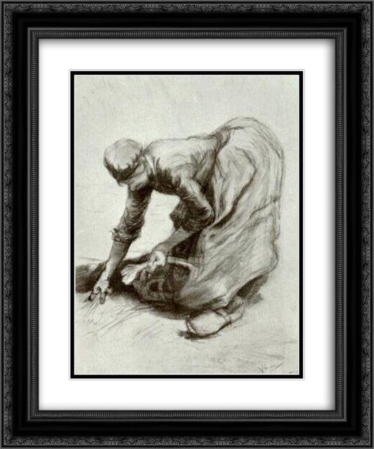 Peasant Woman, Stooping 20x24 Black Ornate Wood Framed Art Print Poster with Double Matting by Van Gogh, Vincent