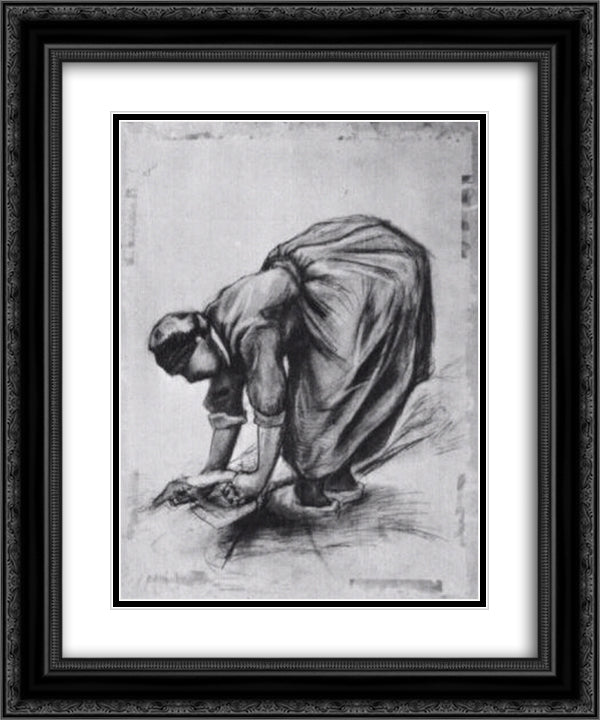Peasant Woman, Stooping 20x24 Black Ornate Wood Framed Art Print Poster with Double Matting by Van Gogh, Vincent