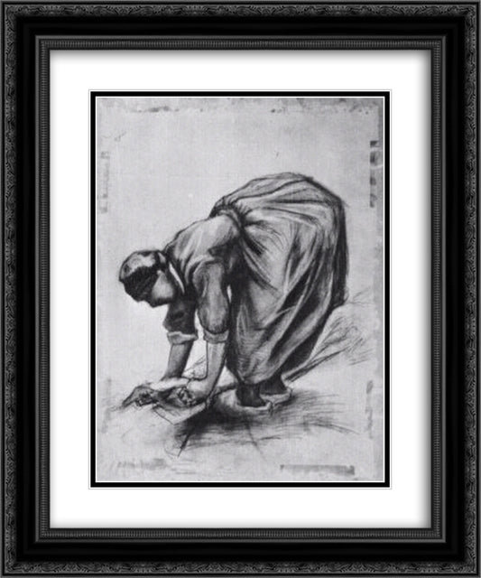 Peasant Woman, Stooping 20x24 Black Ornate Wood Framed Art Print Poster with Double Matting by Van Gogh, Vincent