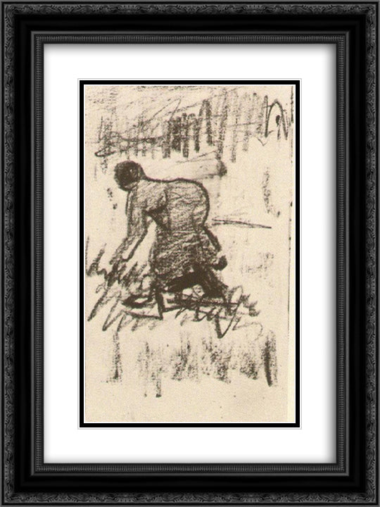 Peasant Woman, Stooping to the Left 18x24 Black Ornate Wood Framed Art Print Poster with Double Matting by Van Gogh, Vincent